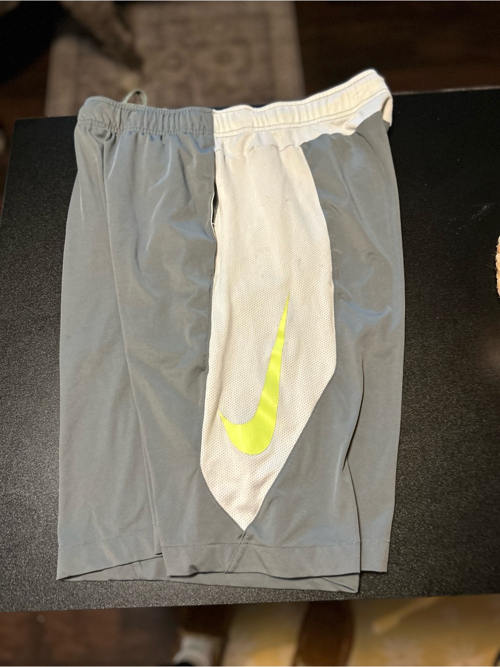 Nike Grey Shorts with Neon Yellow Swoosh
